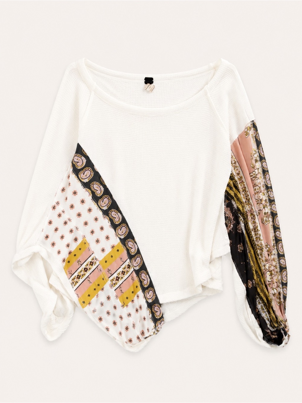 Free People Waffle Knit Mixed Print Boho Top | XS (Oversized Fit)